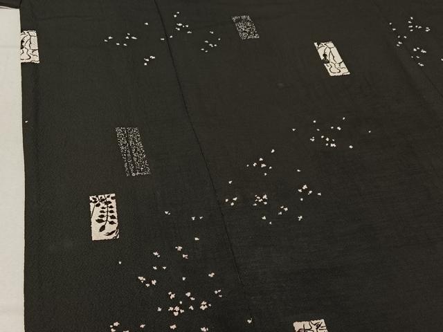 平和屋着物▽上質な小紋　単衣　草花文　鶴　正絹　逸品　AABE6907jh