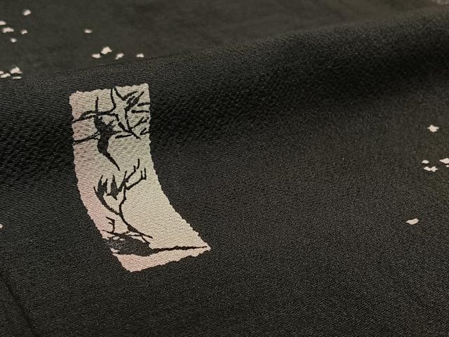 平和屋着物▽上質な小紋　単衣　草花文　鶴　正絹　逸品　AABE6907jh