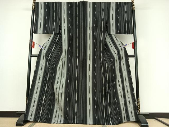 平和屋着物▽本塩沢 単衣 縞 正絹 逸品 AABE6908jh