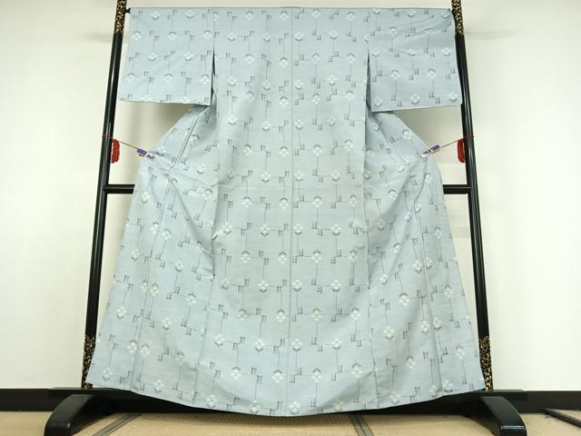 平和屋着物▽上質な紬 単衣 草花文 正絹 逸品 AABE6909jh