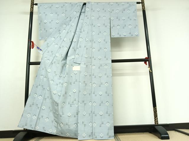 平和屋着物▽上質な紬 単衣 草花文 正絹 逸品 AABE6909jh