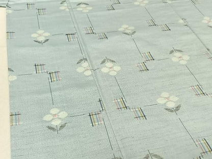 平和屋着物▽上質な紬 単衣 草花文 正絹 逸品 AABE6909jh