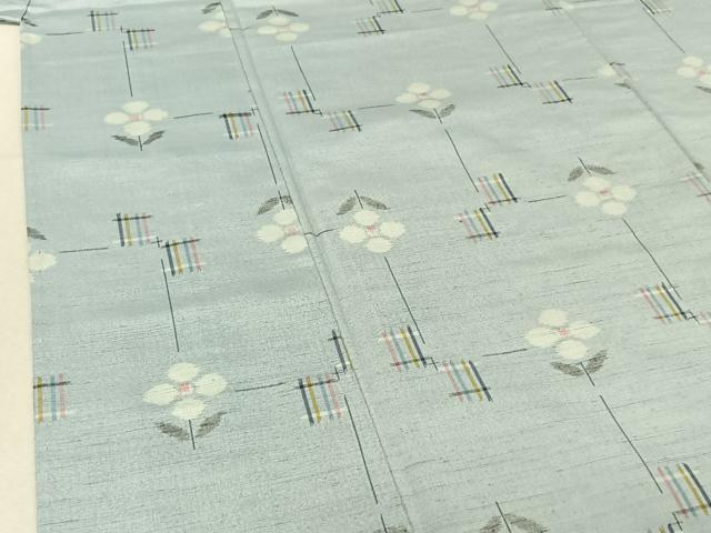平和屋着物▽上質な紬 単衣 草花文 正絹 逸品 AABE6909jh