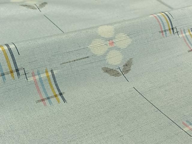 平和屋着物▽上質な紬 単衣 草花文 正絹 逸品 AABE6909jh