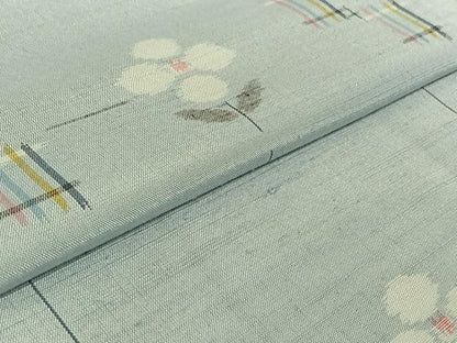 平和屋着物▽上質な紬 単衣 草花文 正絹 逸品 AABE6909jh