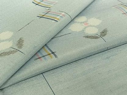平和屋着物▽上質な紬 単衣 草花文 正絹 逸品 AABE6909jh