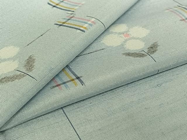 平和屋着物▽上質な紬 単衣 草花文 正絹 逸品 AABE6909jh