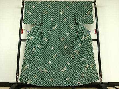平和屋着物▽上質な小紋 単衣 花丸文 正絹 逸品 AABE6910jh