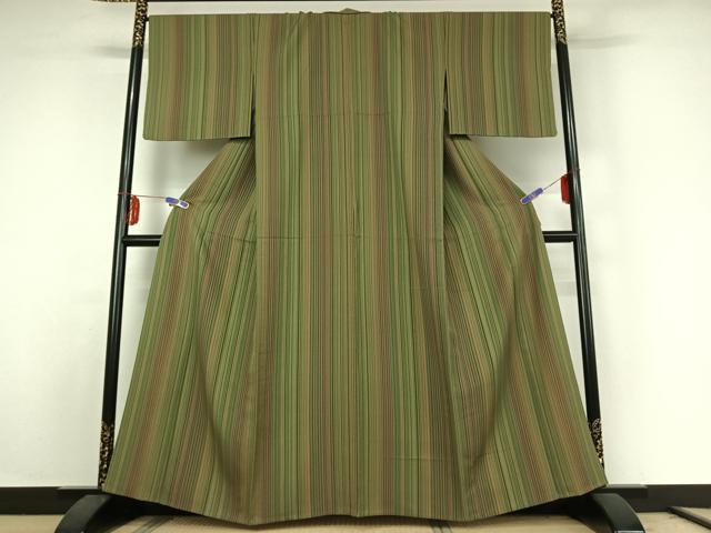 平和屋着物▽上質な小紋 単衣 縞 正絹 逸品 AABE6911jh