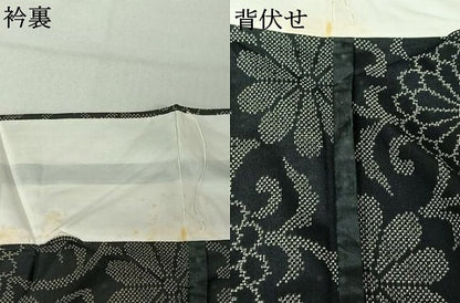 平和屋着物▽上質な紬 単衣 花唐草文 正絹 逸品 AABE6913jh