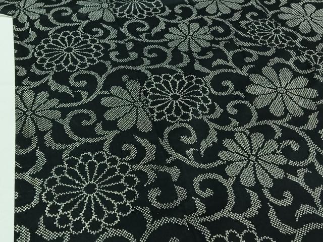 平和屋着物▽上質な紬 単衣 花唐草文 正絹 逸品 AABE6913jh