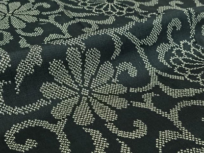 平和屋着物▽上質な紬 単衣 花唐草文 正絹 逸品 AABE6913jh