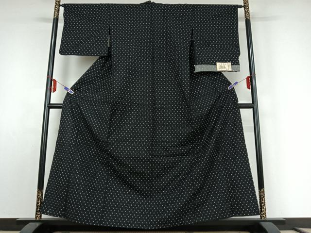 平和屋着物▽菊寿紬　単衣　十字絣　反端付き　AABE6914jh 平和屋着物▽菊寿紬 単衣 十字絣 反端付き AABE6914jh