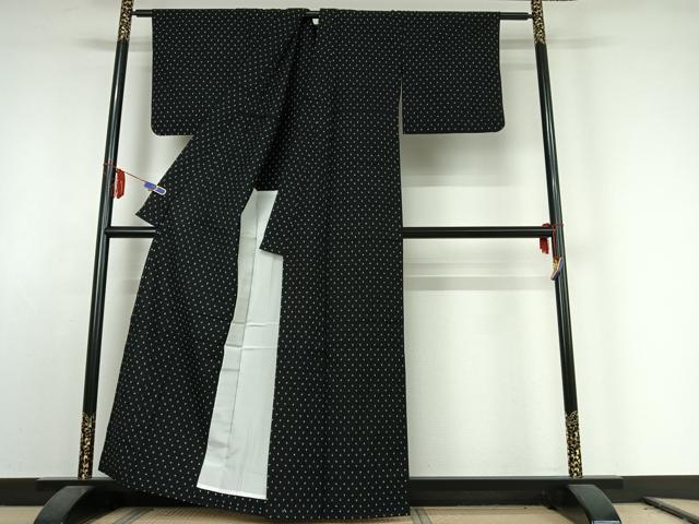 平和屋着物▽菊寿紬　単衣　十字絣　反端付き　AABE6914jh 平和屋着物▽菊寿紬 単衣 十字絣 反端付き AABE6914jh