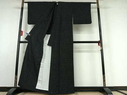 平和屋着物▽菊寿紬 単衣 十字絣 反端付き AABE6914jh