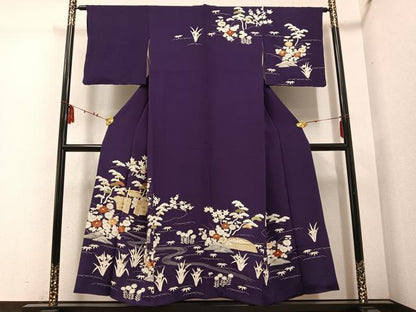 平和屋着物●訪問着　駒刺繍　御所時　鬼しぼ縮緬　正絹　逸品　AABE6931ph