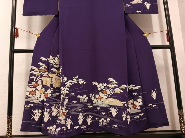 平和屋着物●訪問着　駒刺繍　御所時　鬼しぼ縮緬　正絹　逸品　AABE6931ph