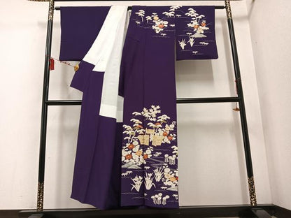 平和屋着物●訪問着　駒刺繍　御所時　鬼しぼ縮緬　正絹　逸品　AABE6931ph