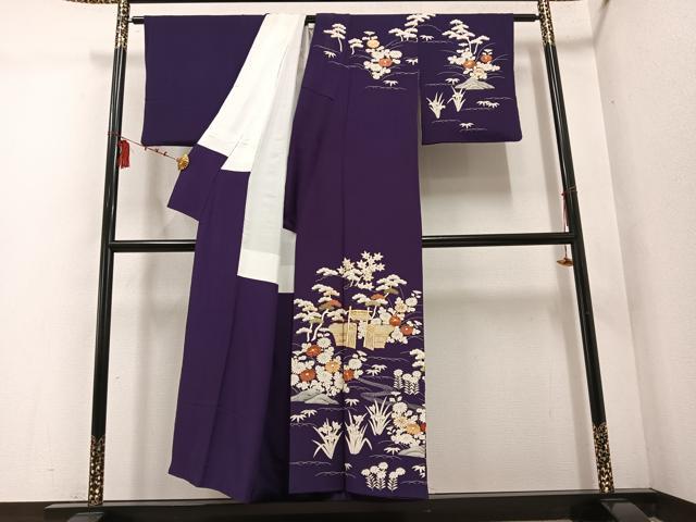 平和屋着物●訪問着　駒刺繍　御所時　鬼しぼ縮緬　正絹　逸品　AABE6931ph