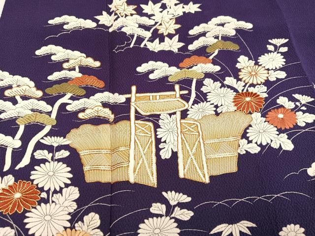 平和屋着物●訪問着　駒刺繍　御所時　鬼しぼ縮緬　正絹　逸品　AABE6931ph