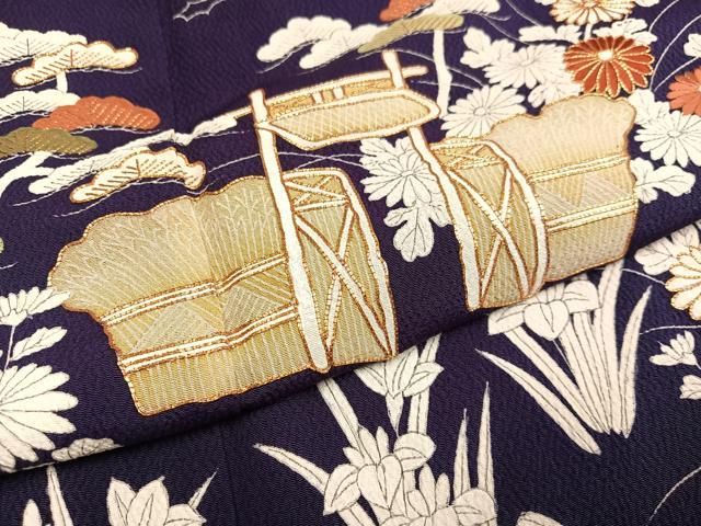 平和屋着物●訪問着　駒刺繍　御所時　鬼しぼ縮緬　正絹　逸品　AABE6931ph
