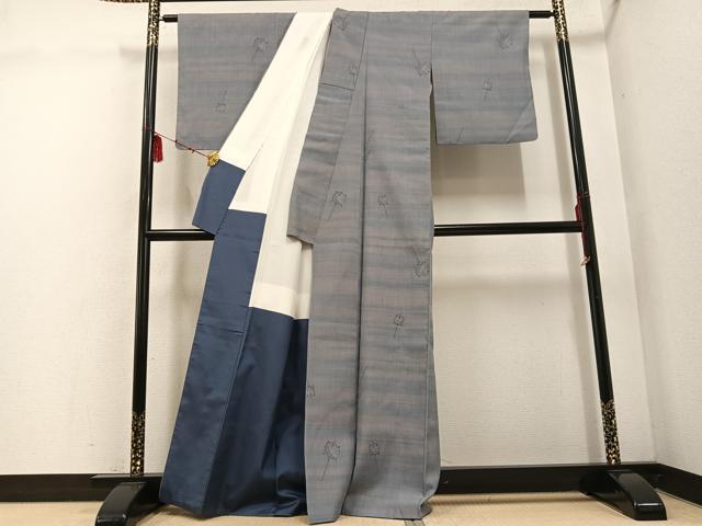 平和屋着物●小千谷紬　糸巻　反端付き　正絹　逸品　AABE6932ph