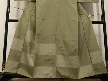 平和屋着物●紬　訪問着　横段文　正絹　逸品　AABE6941ph