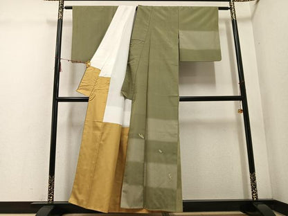 平和屋着物●紬　訪問着　横段文　正絹　逸品　AABE6941ph