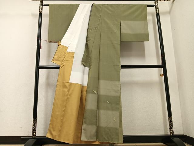 平和屋着物●紬　訪問着　横段文　正絹　逸品　AABE6941ph
