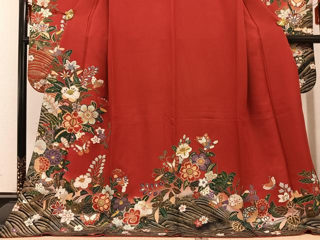 平和屋着物○豪華振袖 駒刺繍 花蝶文 暈し染め 金彩 ロング