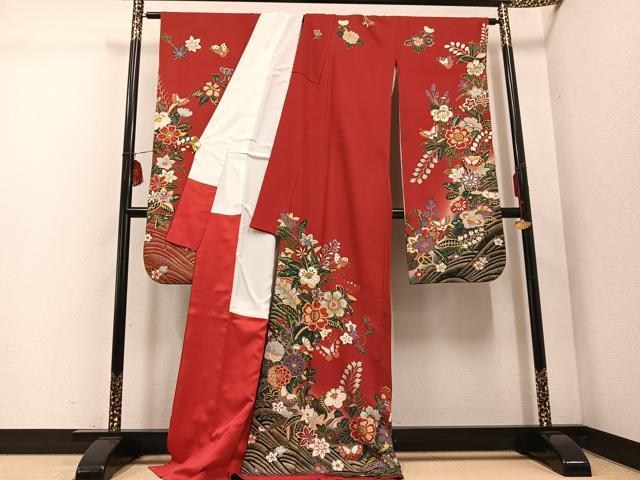 平和屋着物○豪華振袖 駒刺繍 花蝶文 暈し染め 金彩 ロング