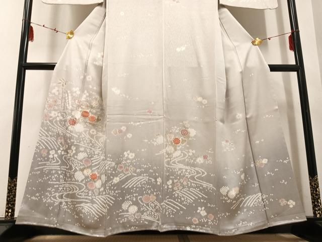 平和屋着物●訪問着　駒刺繍　絞り　流水花文　暈し染め　金彩　正絹　逸品　未使用　AABE6948ph 平和屋着物○訪問着 駒刺繍 絞り 流水花文 暈し染め 金彩