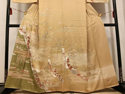 平和屋着物●訪問着 駒刺繍 松竹梅草花文 暈し染め 金彩 正絹 逸品 AABE6955ph