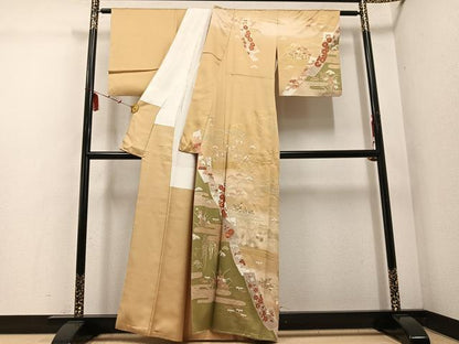 平和屋着物●訪問着 駒刺繍 松竹梅草花文 暈し染め 金彩 正絹 逸品 AABE6955ph