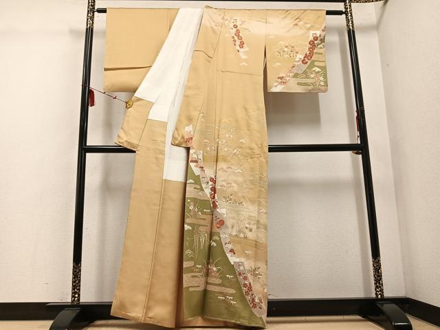 平和屋着物●訪問着 駒刺繍 松竹梅草花文 暈し染め 金彩 正絹 逸品 AABE6955ph