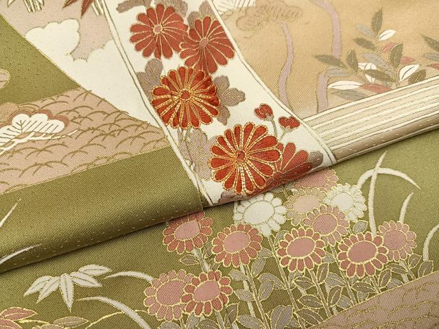 平和屋着物●訪問着 駒刺繍 松竹梅草花文 暈し染め 金彩 正絹 逸品 AABE6955ph