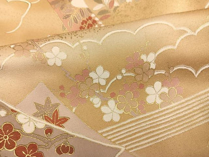 平和屋着物●訪問着 駒刺繍 松竹梅草花文 暈し染め 金彩 正絹 逸品 AABE6955ph