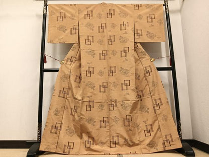 平和屋着物●上質な紬 草花文 正絹 逸品 AABE6967ph