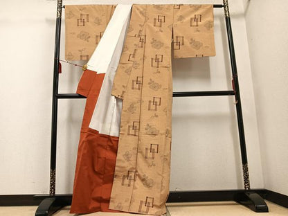 平和屋着物●上質な紬 草花文 正絹 逸品 AABE6967ph