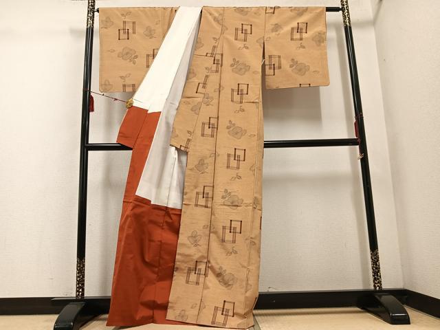 平和屋着物●上質な紬 草花文 正絹 逸品 AABE6967ph