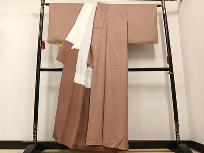 平和屋着物●上質な色無地 作家物 花地紋 赤白橡色 正絹 逸品 AABE6971ph