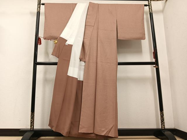 平和屋着物●上質な色無地 作家物 花地紋 赤白橡色 正絹 逸品 AABE6971ph