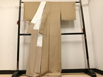 平和屋着物●上質な色無地　紋意匠　枯色　正絹　逸品　AABE6978ph