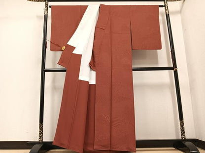 平和屋着物●上質な色無地 草花地紋 鳶色 正絹 逸品 AABE6979ph