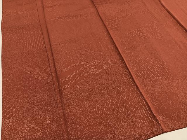 平和屋着物●上質な色無地 草花地紋 鳶色 正絹 逸品 AABE6979ph