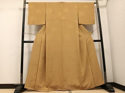 平和屋着物●上質な色無地　花地紋　榛色　正絹　逸品　AABE6980ph
