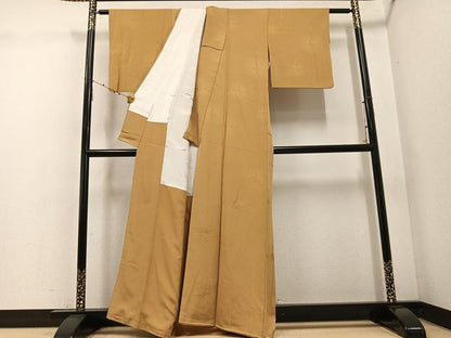 平和屋着物●上質な色無地　花地紋　榛色　正絹　逸品　AABE6980ph