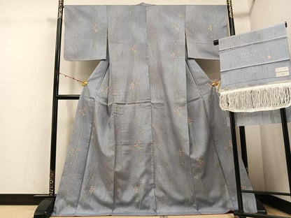 平和屋着物●二代目 川村久太郎　小紋　枝花文　ロング丈　反端付き　正絹　逸品　未使用　AABE6988ph