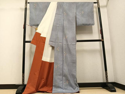 平和屋着物●二代目 川村久太郎　小紋　枝花文　ロング丈　反端付き　正絹　逸品　未使用　AABE6988ph