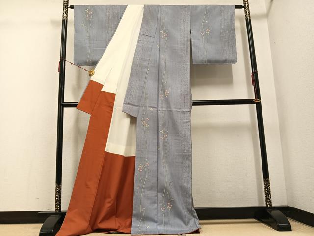 平和屋着物●二代目 川村久太郎　小紋　枝花文　ロング丈　反端付き　正絹　逸品　未使用　AABE6988ph